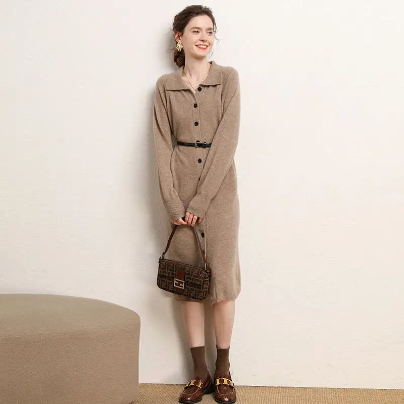 Cashmere Button-Front Maxi Dress