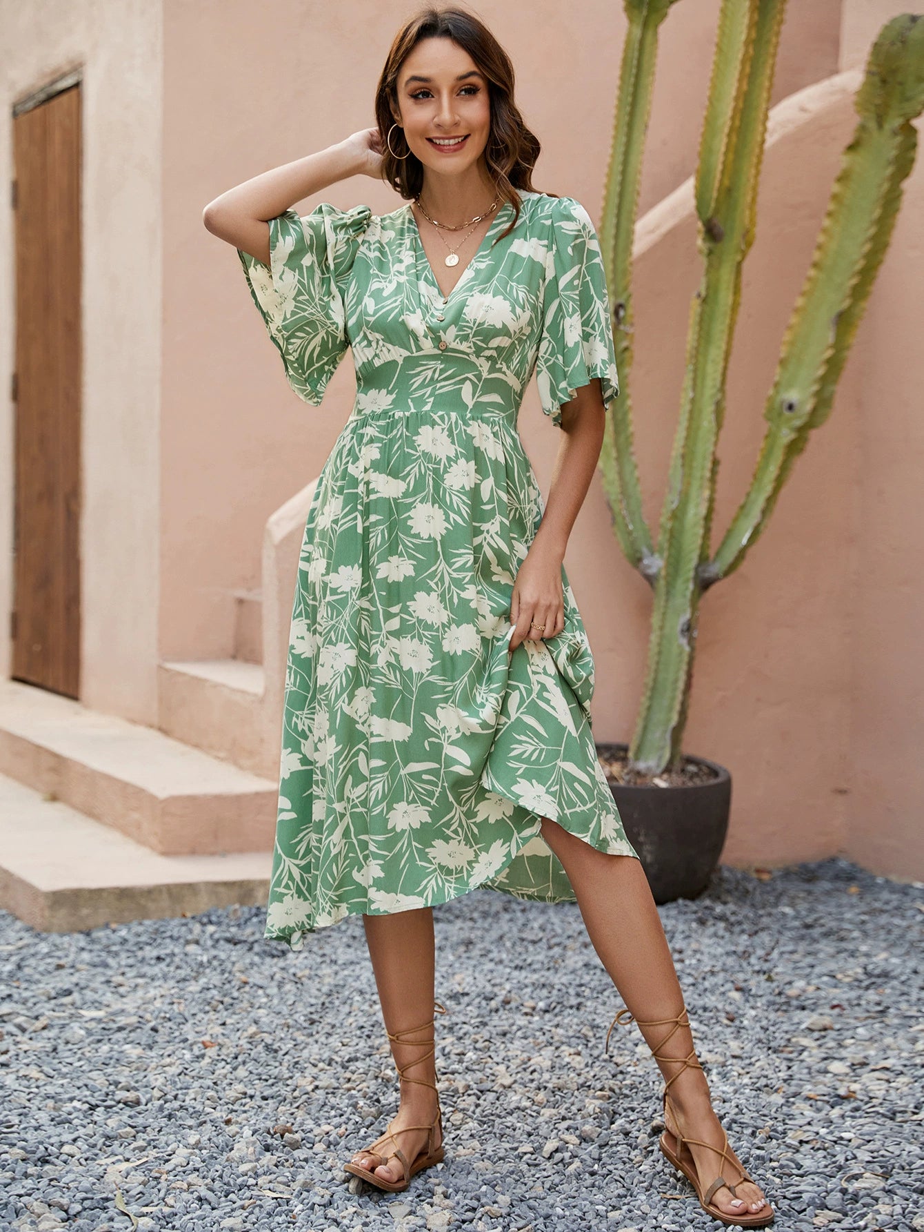 Green Bloom Midi Dress