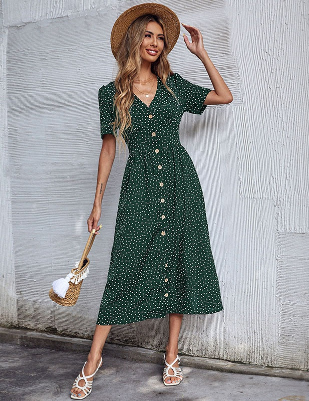 Sweet Button Up Midi Dress