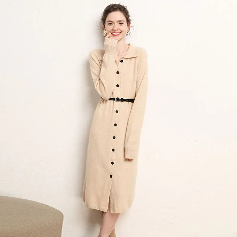 Cashmere Button-Front Maxi Dress