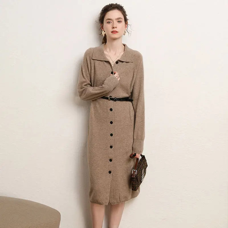 Cashmere Button-Front Maxi Dress