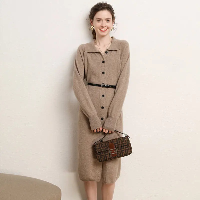 Cashmere Button-Front Maxi Dress