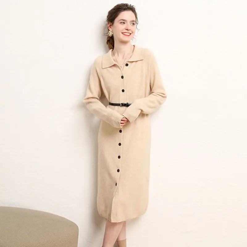 Cashmere Button-Front Maxi Dress