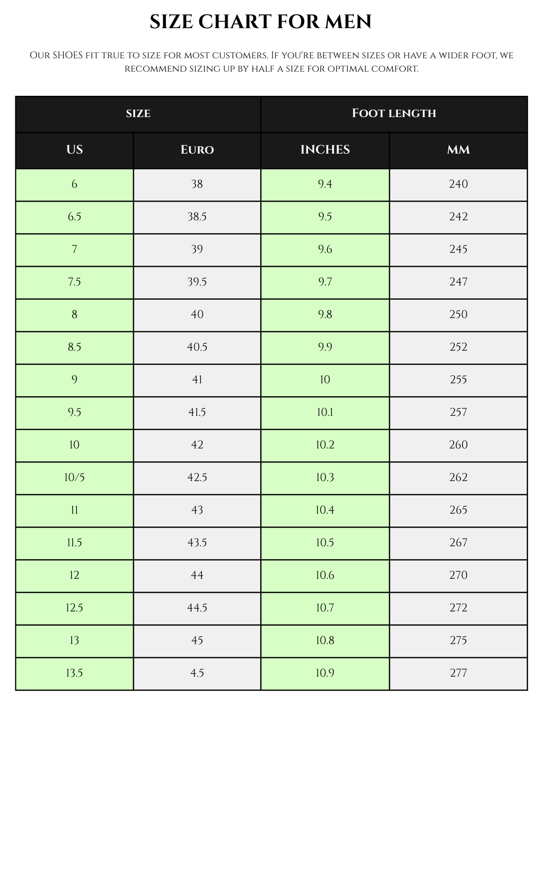 Size Chart